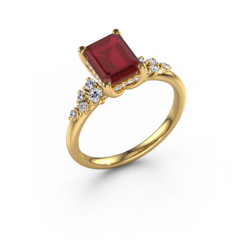 Verlovingsring Emma EME 585 goud robijn 8x6 mm