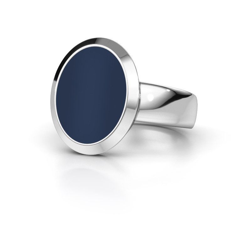 Afbeelding van Zegelring Oscar 4<br/>585 witgoud<br/>Donker blauw lagensteen 15x12 mm