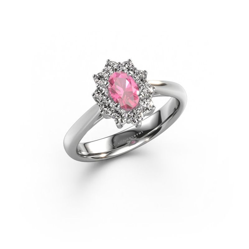 Verlovingsring Leesa 1 585 witgoud roze saffier 6x4 mm