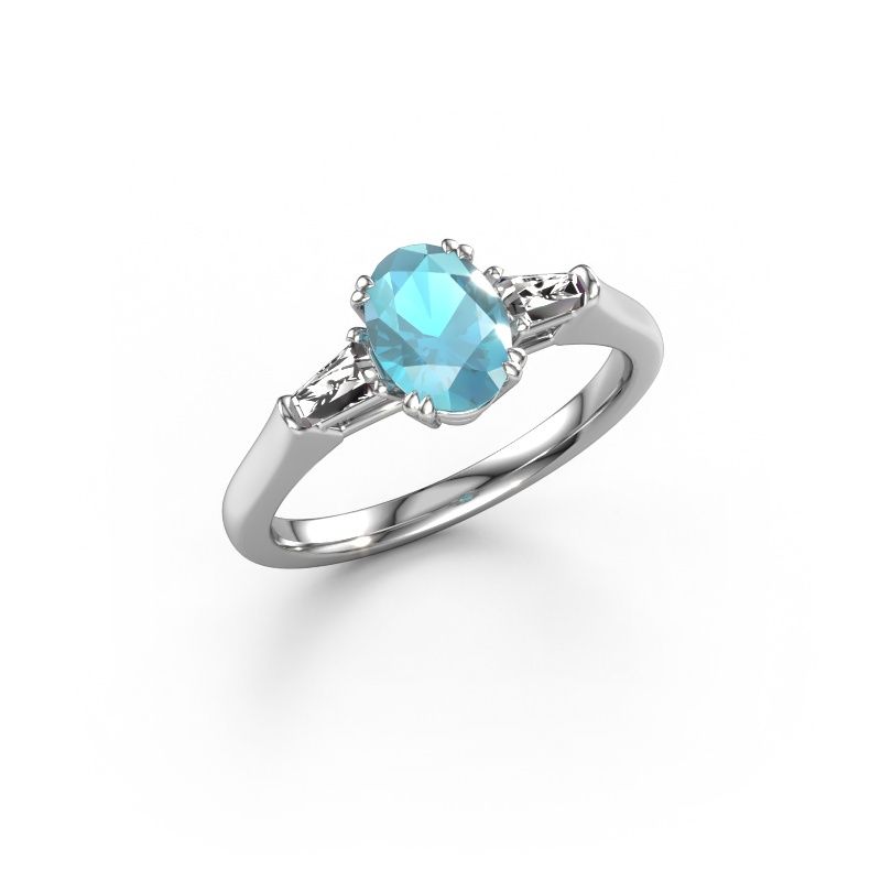 Engagement ring Indy OVL 950 platinum blue topaz 8x6 mm