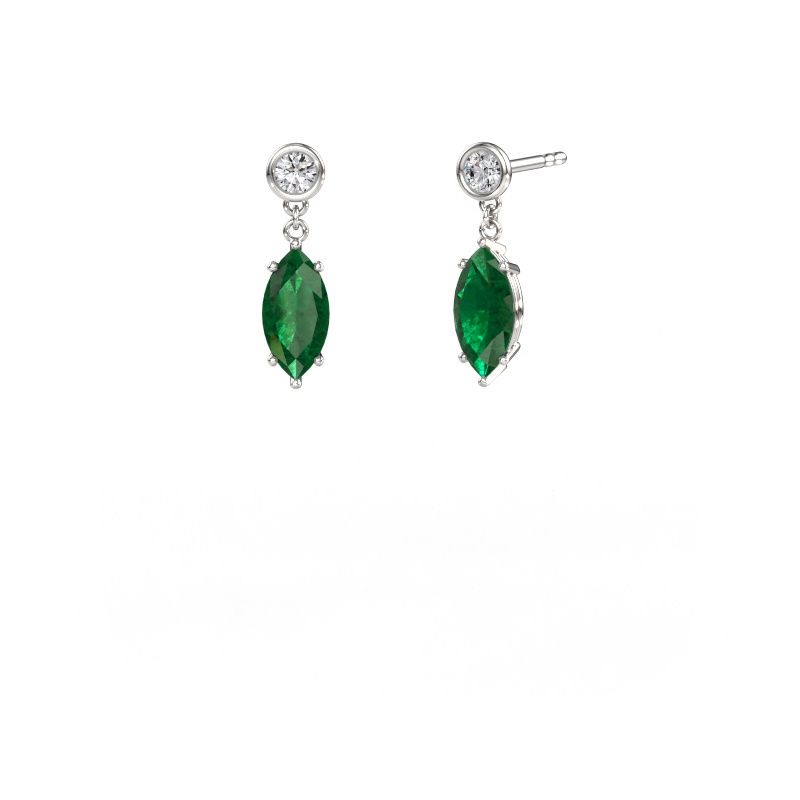 Drop earrings Lacey MRQ 585 white gold emerald 10x5 mm