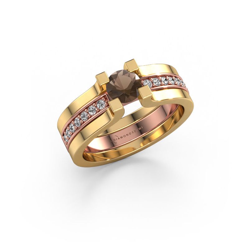 Bague de fiançailles Myrthe 585 or rose quartz fumé 5 mm
