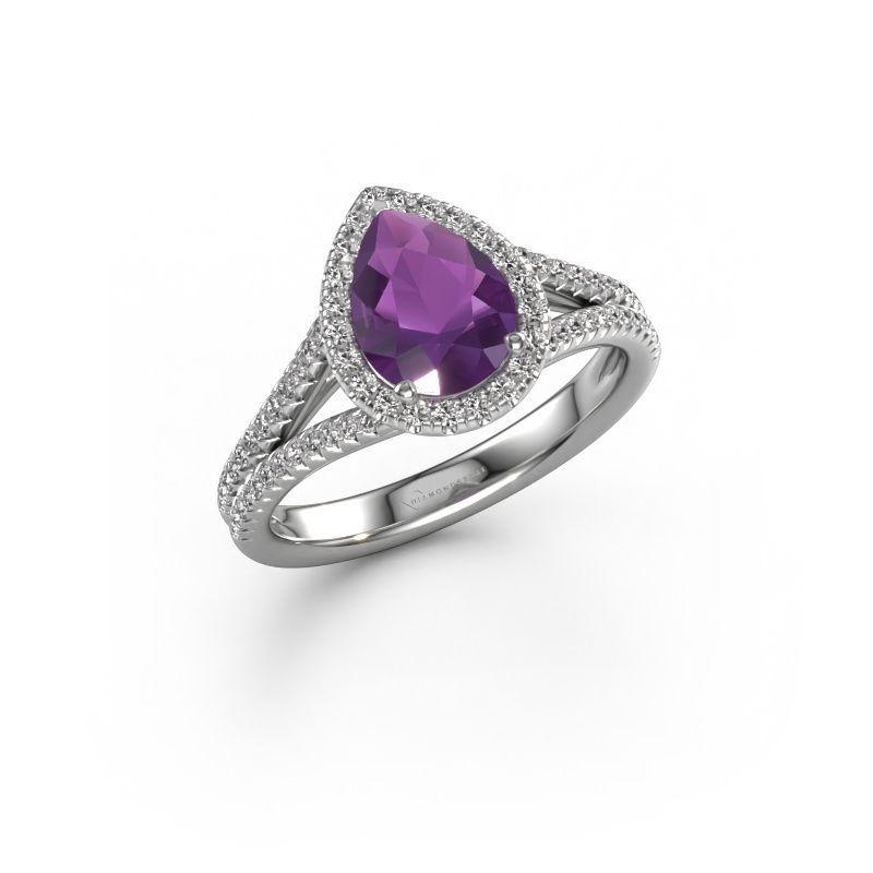Verlovingsring Verla pear 2 950 platina amethist 8x6 mm