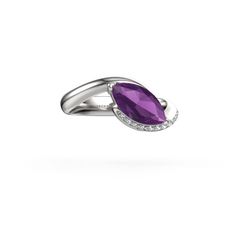 Bague de fiançailles Aida MRQ side 585 or blanc améthyste 11x5.5 mm