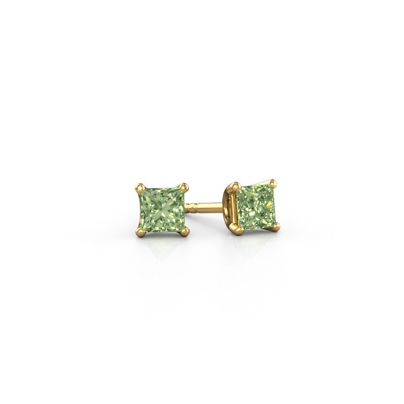 Stud earrings Sam SQR 585 gold green lab grown diamond 4 mm