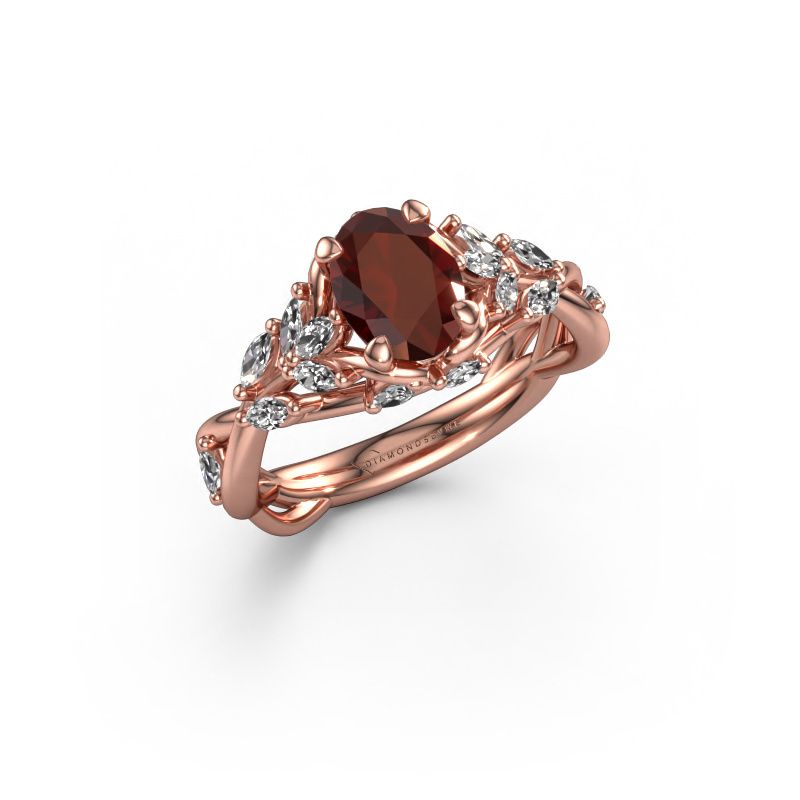 Bague de fiançailles Samantha OVL 585 or rose grenat 7,5x5,5 mm