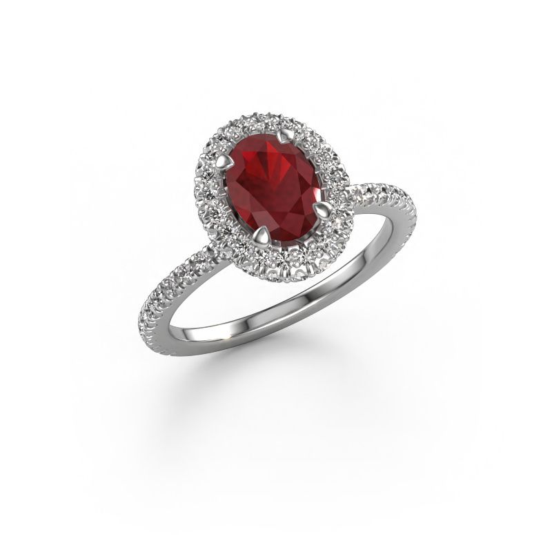 Engagement ring Talitha OVL 585 white gold ruby 7x5 mm