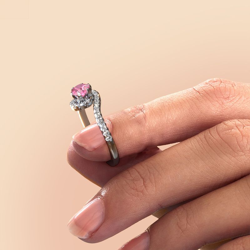 Afbeelding van Verlovingsring Elli 585 witgoud roze saffier 5 mm
