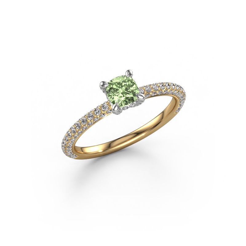 Engagement ring Saskia 2 CUS 585 gold green lab grown diamond 4.5 mm