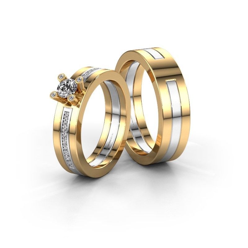 Image of Wedding rings set WHR0530LM16BP ±6x2 mm 14 Carat gold diamond 0.25 crt