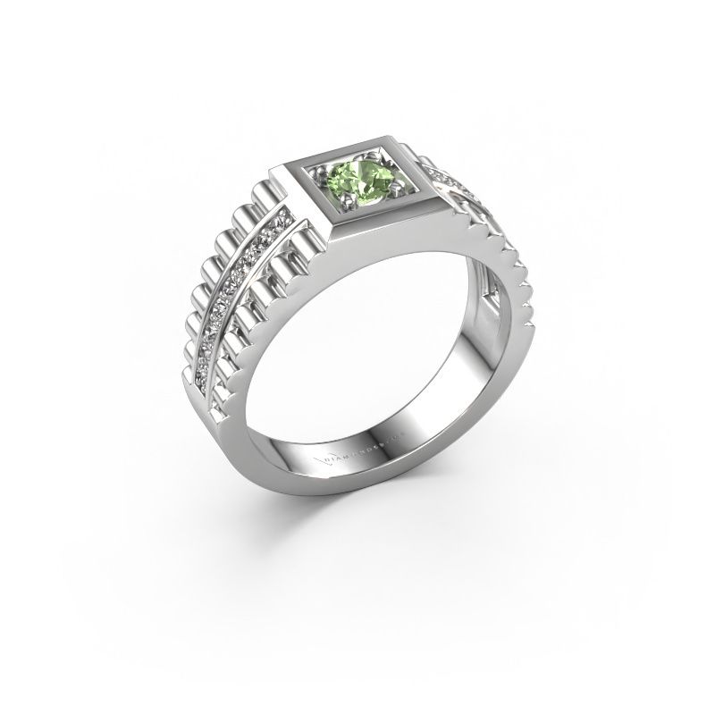 Men's ring Maikel 585 white gold green lab grown diamond 4.2 mm
