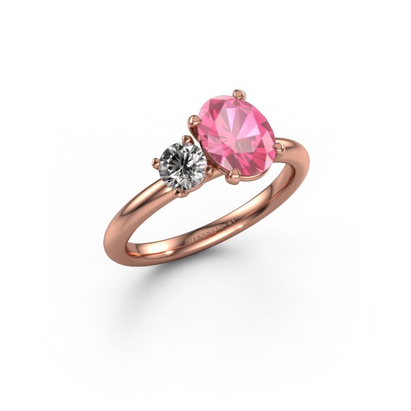 Verlovingsring Toi et Moi OVL-RND 585 rosé goud roze saffier 8x6 mm