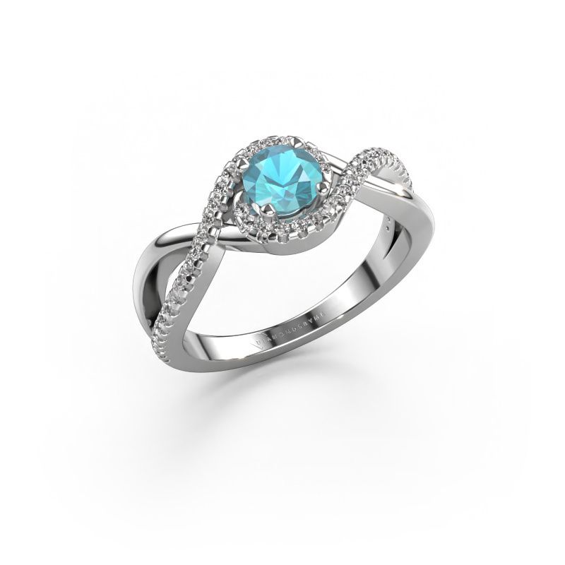 Bague de fiançailles Melody 585 or blanc topaze bleue 5 mm