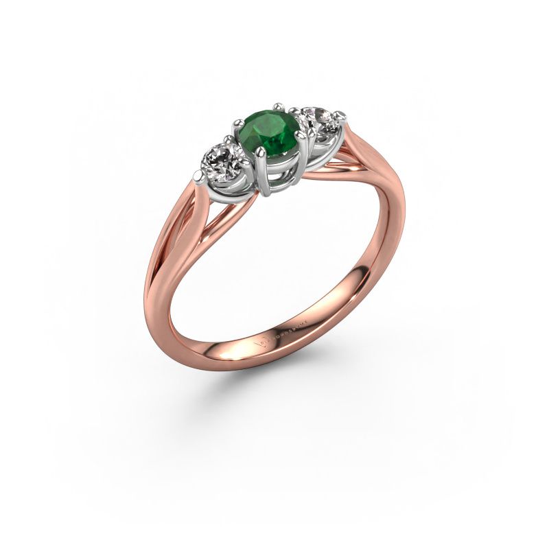 Verlovingsring Amie RND 585 rosé goud smaragd 4.2 mm