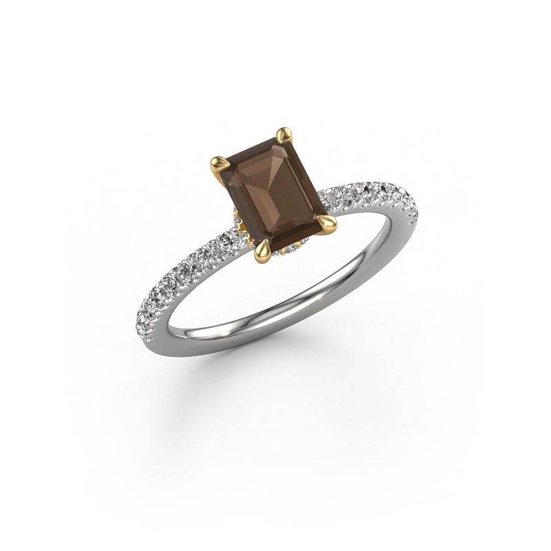 Engagement ring Crystal EME 4 585 white gold smokey quartz 7x5 mm