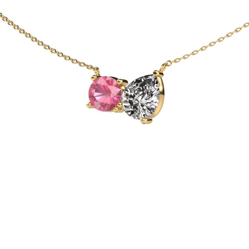 Pendentif Toi et Moi RND PER 585 or jaune saphir rose 6.5 mm
