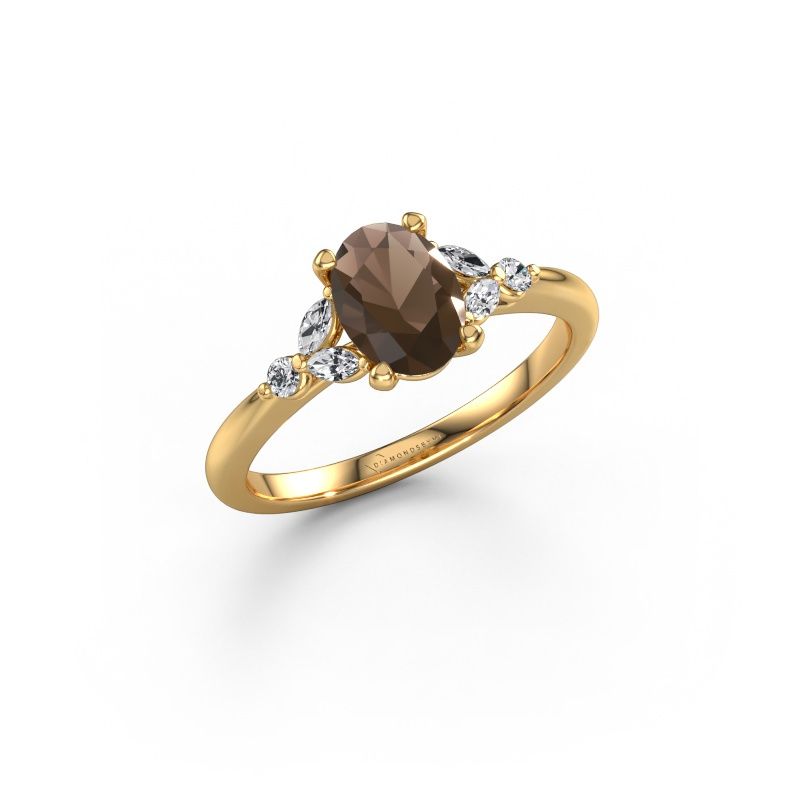 Engagement ring Megan OVL 585 gold smokey quartz 7,5x5,5 mm