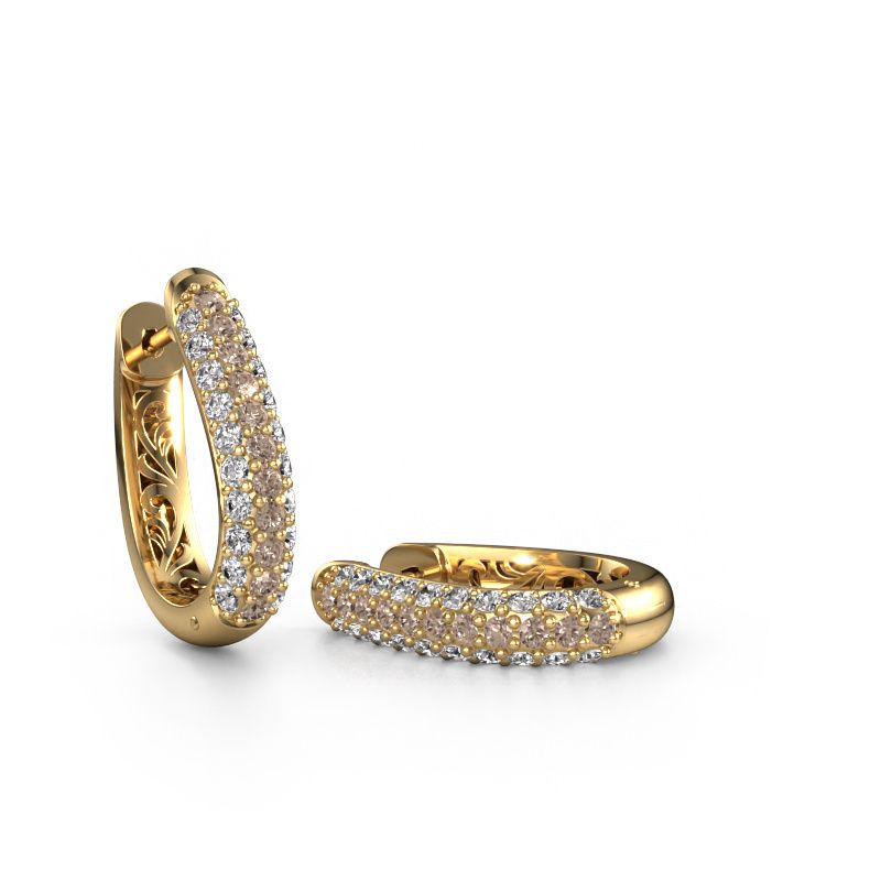 Créoles Danika 10.5 A 585 or jaune diamant brun 1.22 crt