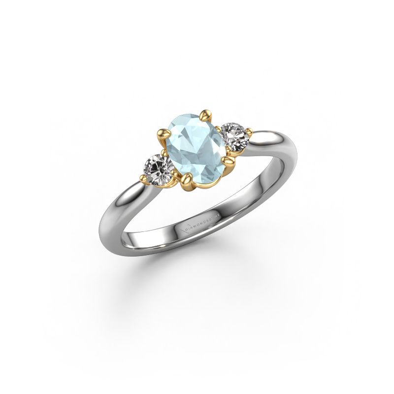 Bague de fiançailles Lieselot OVL 585 or blanc aigue-marine 7x5 mm