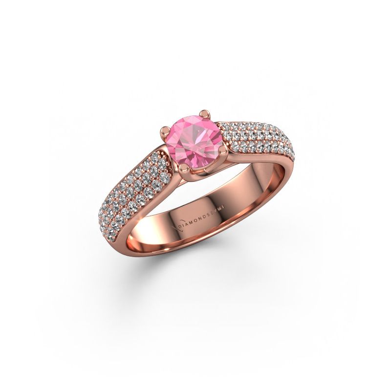 Verlovingsring Leoness 585 rosé goud roze saffier 5 mm