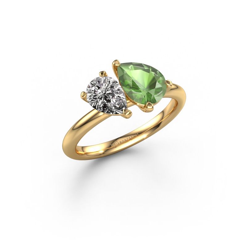 Bague de fiançailles Toi et Moi PER-PER 585 or jaune vert tourmaline 8x6 mm
