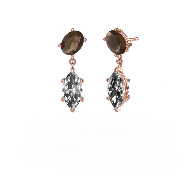 Pendants d'oreilles Toi et Moi OVL-MRQ 585 or rose quartz fumé 8x6 mm
