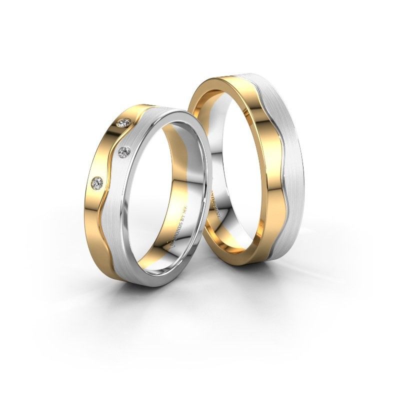 Image of Wedding rings set WH0701LM15APM ±5x1.7 mm 14 Carat gold diamond 0.012 crt