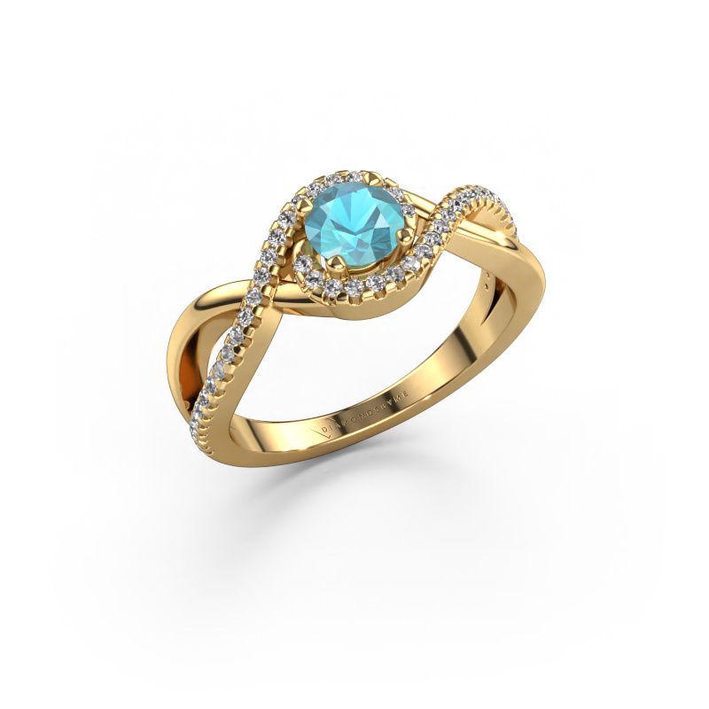 Bague de fiançailles Melody 585 or jaune topaze bleue 5 mm