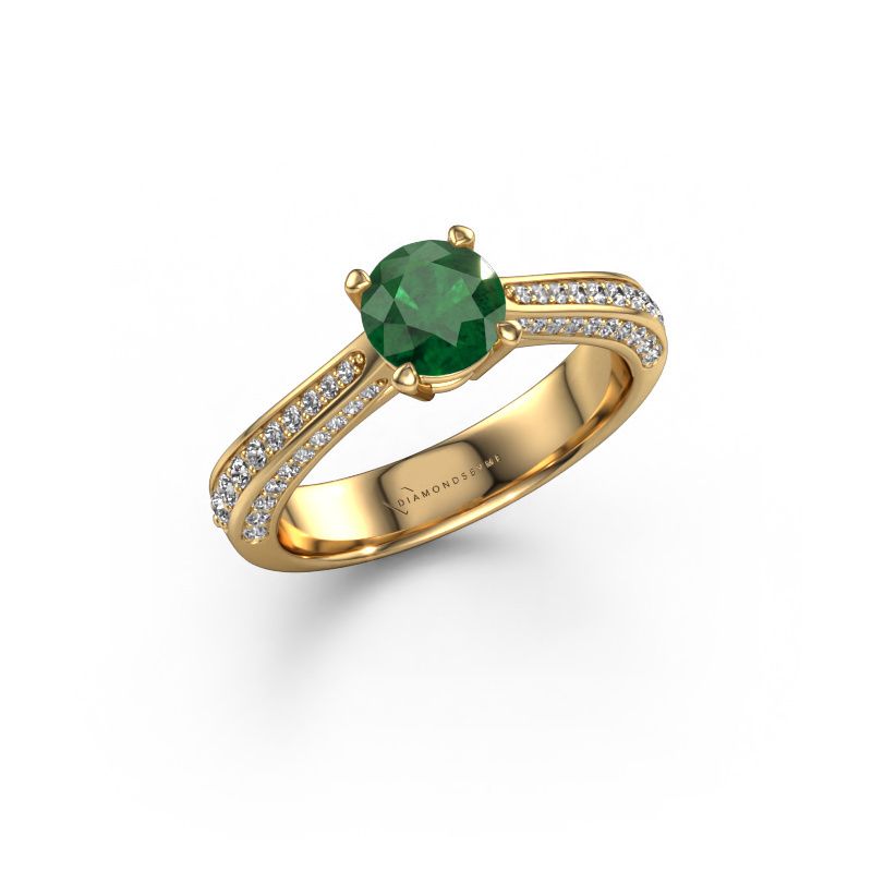 Engagement ring Ruby rnd 585 gold emerald 5.7 mm