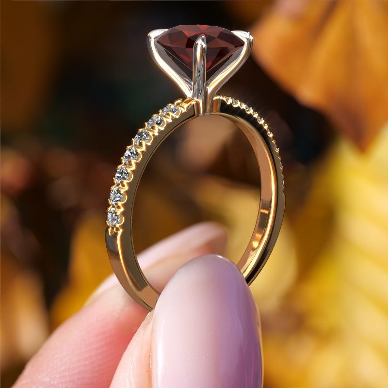 Image of Engagement Ring Crystal Ovl 2<br/>585 gold<br/>Garnet 9x7 mm