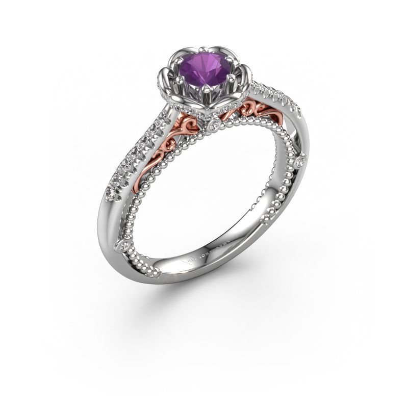 Aanzoeksring Abbey 585 witgoud amethist 4.2 mm