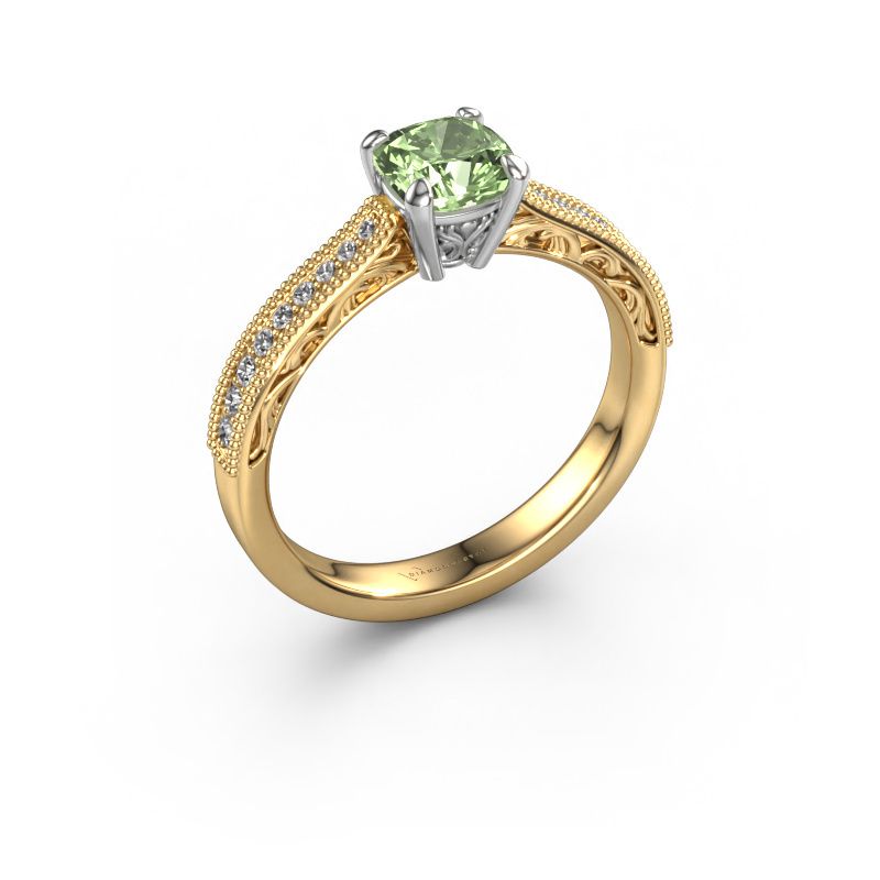 Engagement ring Shonta CUS 585 gold green lab grown diamond 5.5 mm