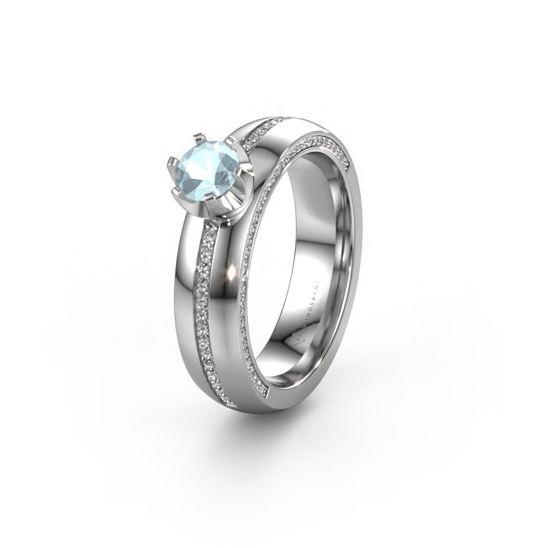 Weddings ring WH0416L25E 585 white gold aquamarine ±5x2.6 mm