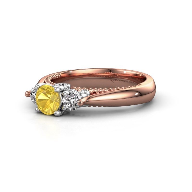 Afbeelding van Verlovingsring Tiffani<br/>585 rosé goud<br/>Gele saffier 5 mm