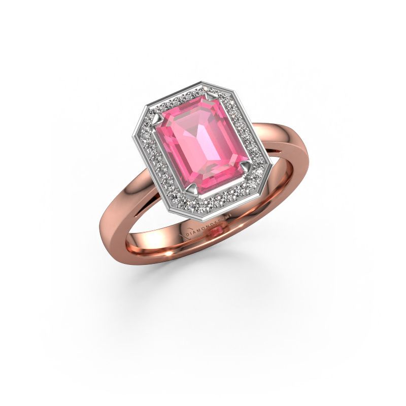 Forlovelsesring Dodie 1 eme 585 roségull rosa safir 8x6 mm