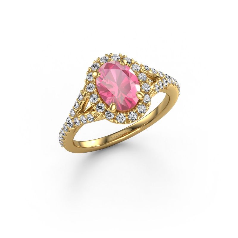 Verlovingsring Kimber OVL 585 goud roze saffier 8x6 mm