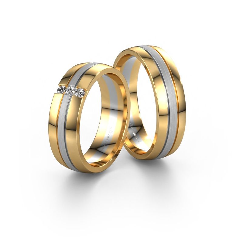Trouwringen set WH0426LM26APM ±6x1.7 mm 14 Carat goud diamant 0.03 crt