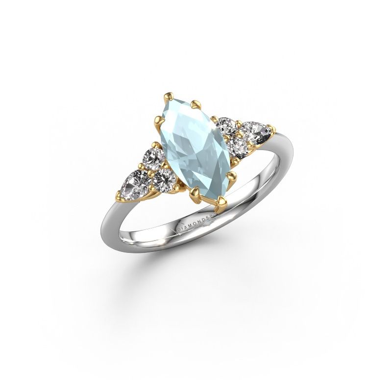 Verlovingsring Melani MRQ 585 witgoud aquamarijn 11x5.5 mm