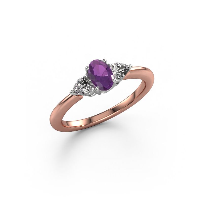 Bague de fiançailles Chanou OVL 585 or rose améthyste 7x5 mm
