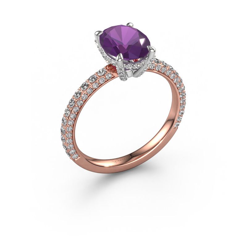 Image of Engagement ring Saskia 2 OVL 585 rose gold amethyst 9x7 mm