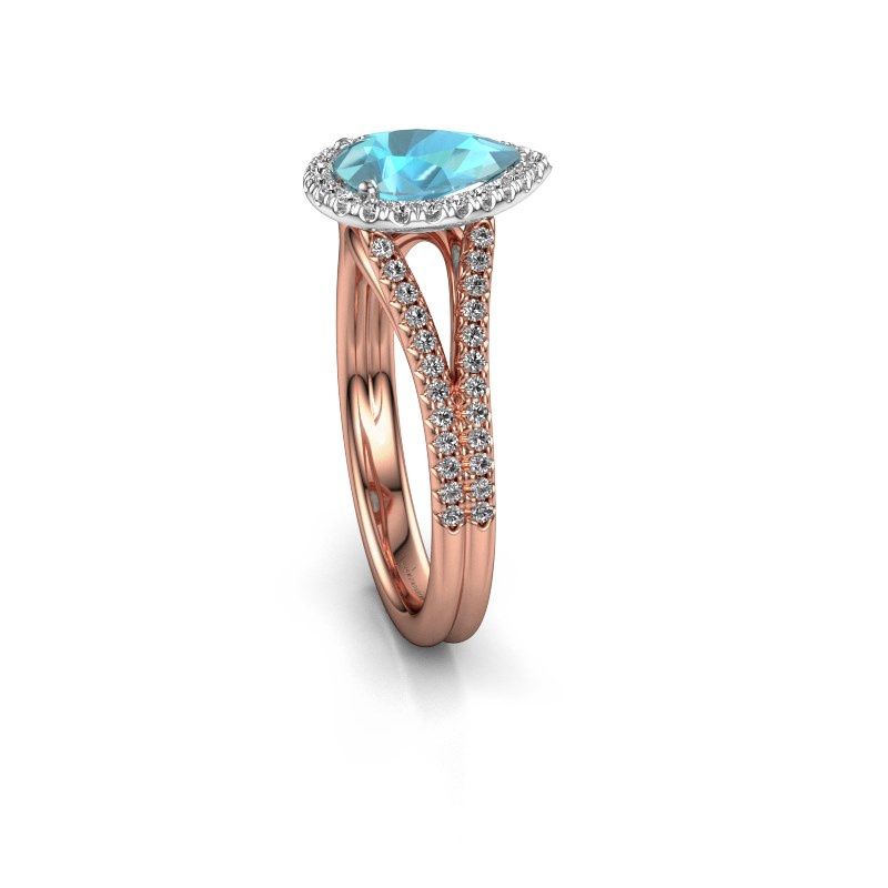 Afbeelding van Verlovingsring verla pear 2<br/>585 rosé goud<br/>Blauw topaas 8x6 mm