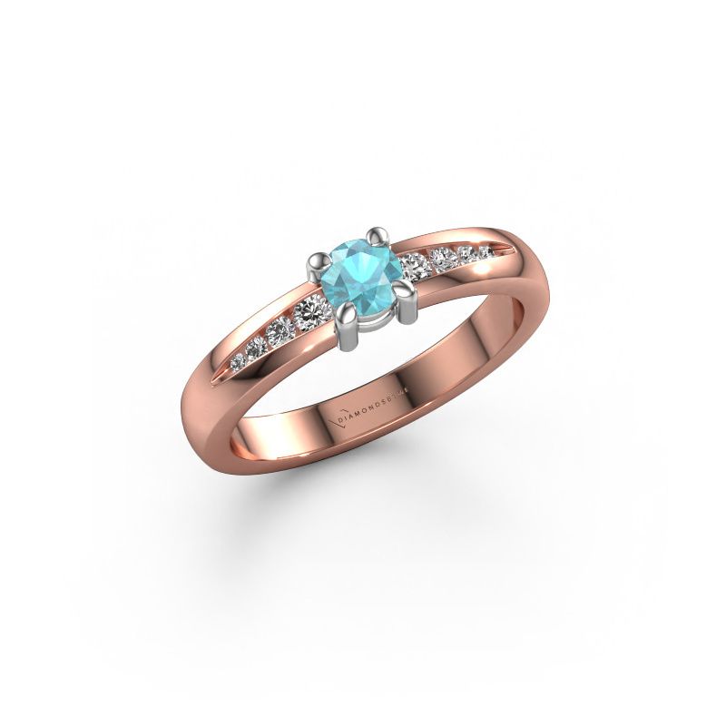 Bague de fiançailles Zohra 585 or rose topaze bleue 4 mm