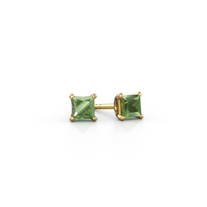Clous d'oreilles Sam SQR 585 or jaune vert tourmaline 4 mm
