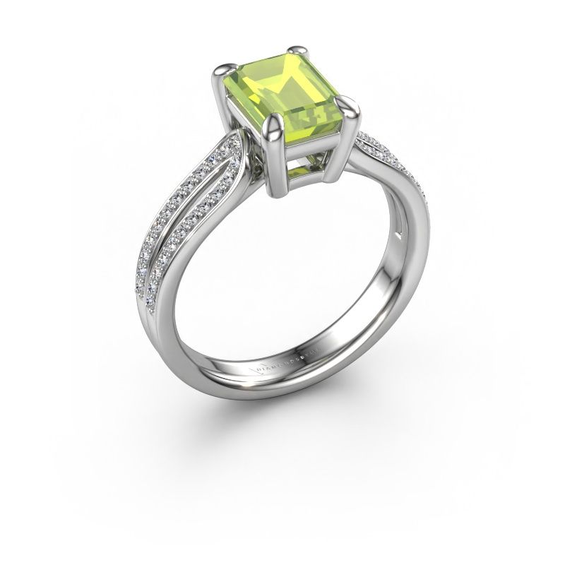 Verlovingsring Antonia eme 2 950 platina peridoot 8x6 mm