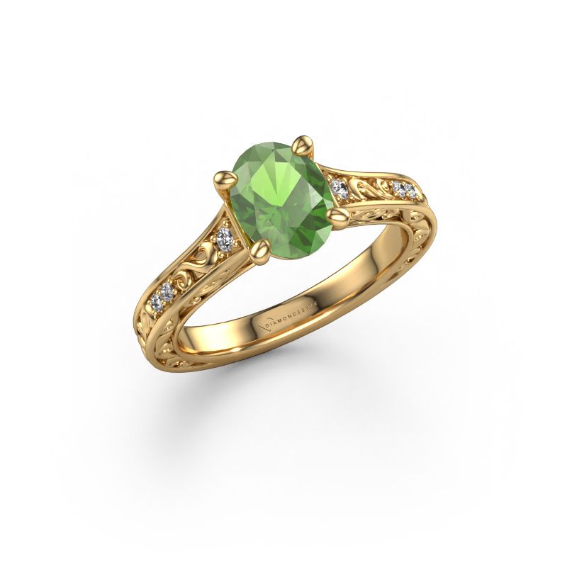 Verlobungsring Mallory OVL 585 Gold Turmalin grün 8x6 mm