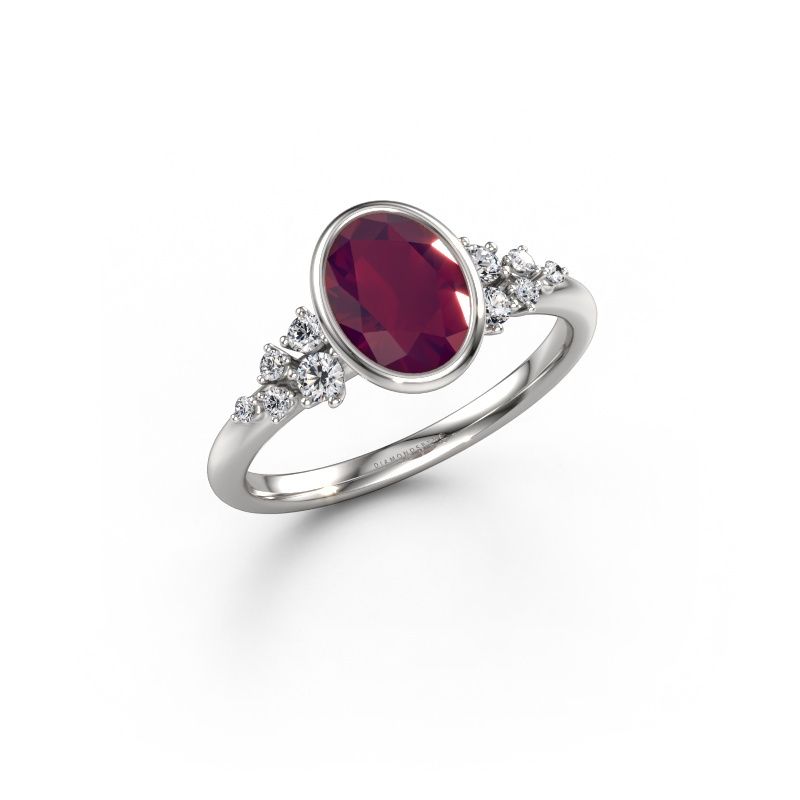 Verlovingsring Aliyah OVL 950 platina rhodoliet 8x6 mm
