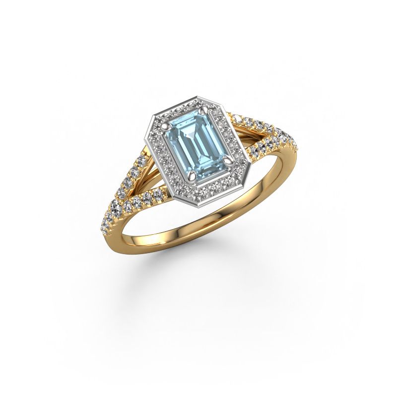Engagement ring Pamela EME 585 gold blue lab grown diamond 6x4 mm