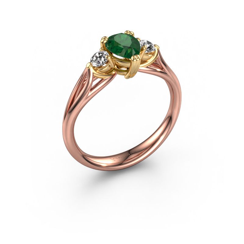 Verlovingsring Amie per 585 rosé goud smaragd 7x5 mm
