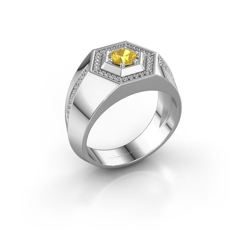 Image of Men's ring sjoerd<br/>585 white gold<br/>Yellow sapphire 4.7 mm
