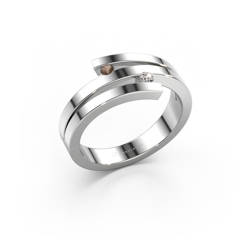 Bague Roxane 585 or blanc quartz fumé 2 mm